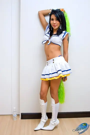 Petite Asian Trans Woman Strips Out of Her Uniform and Panties