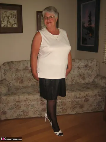BBW in Stockings and Skirt Shows Off Her Big Ass