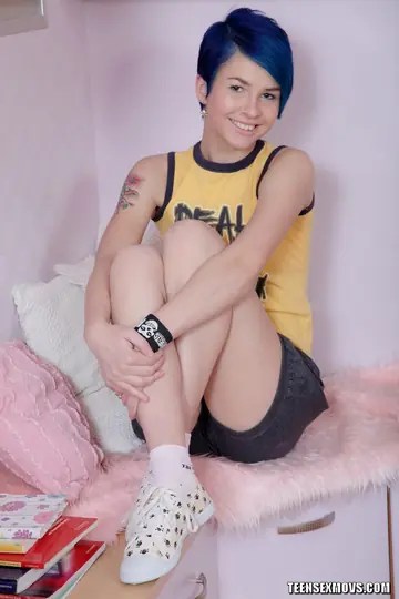 Short-Haired Babe Sucks Cock, Rides Cowgirl and Toys Her Pussy