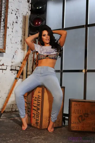 Charley S – Brunette Strips Out of Her Jeans to Show Her Big Tits