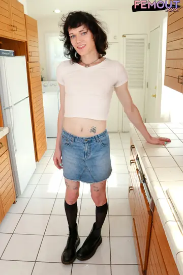 Trans Woman Rolls Down Her Panties to Reveal Her Body