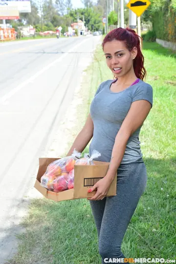Redhead Latina Strips Out of Her Yoga Pants Outdoors