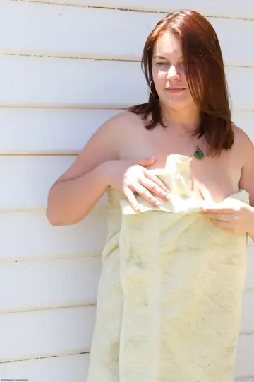 BBW Brunette Undresses and Spreads Her Hairy Pussy Outdoors