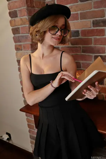 Redhead in Glasses Strips and Spreads Her Hairy Pussy