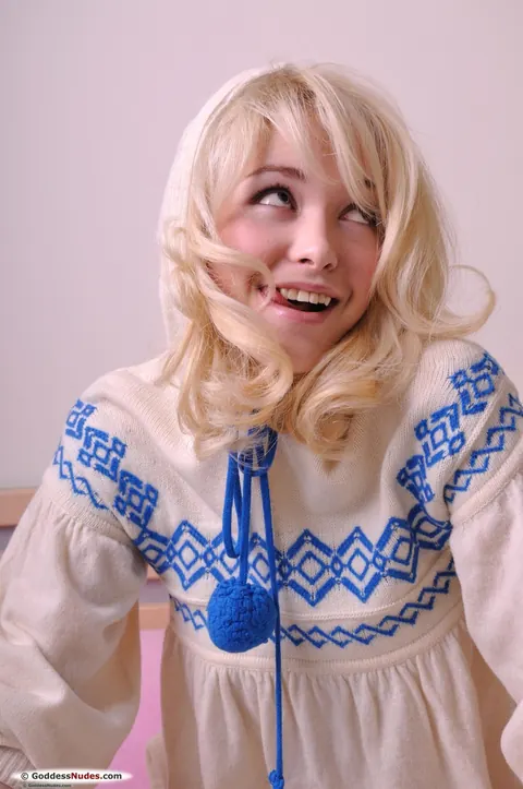 Blonde in Socks Pulls Panties Down and Spreads – photo 2 of 21