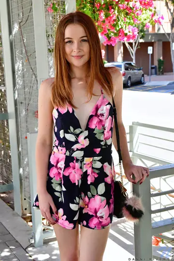 Petite Redhead Strips and Masturbates with a Toy by the River