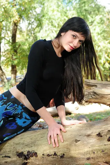 Petite Slim Woman Spreads Her Hairy Pussy Outdoors