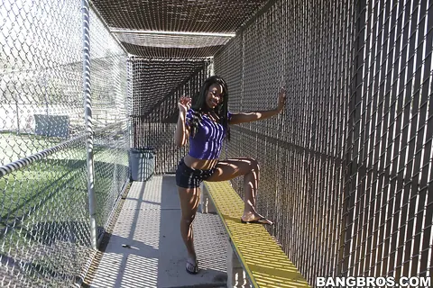 Ebony Babe with Big Tits Strips Off Her Shorts Outdoors – photo 2 of 16
