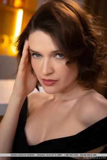 Serena Wood – Brunette with Small Natural Tits Strips Out of Her Bodysuit and Spreads