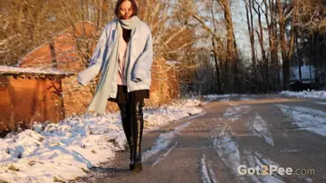 Thai Woman Squats and Spreads on Frozen Ground