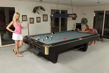 Franziska Facella – Blonde Latina and Petite German Girlfriend Play with Billiards Cues