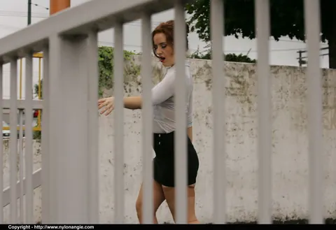 Dirty Angie: Redhead MILF in Stockings Pisses Outdoors – photo 1 of 12