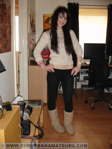 British Brunette Strips Off Her Lingerie and Keeps Stockings On