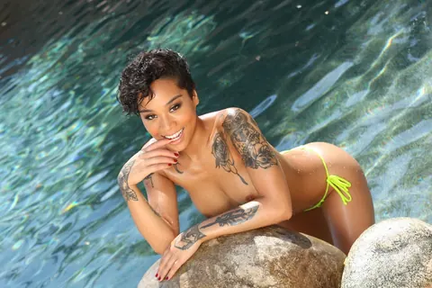 Honey Gold: Asian Babe in a Bikini Strips Nude by the Pool – photo 18 of 21