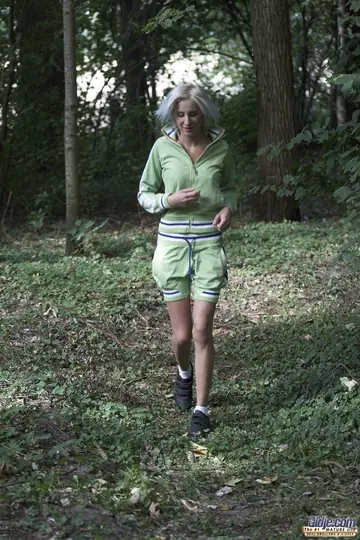Busty Short-Haired Woman Sucks and Fucks a Man Outdoors