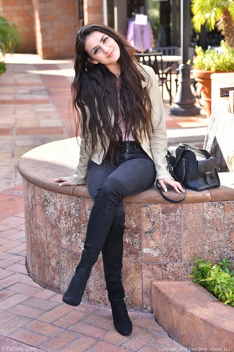 Petite Brunette Flashes Her Tits and Ass Outdoors in Yoga Pants – photo 19 of 20