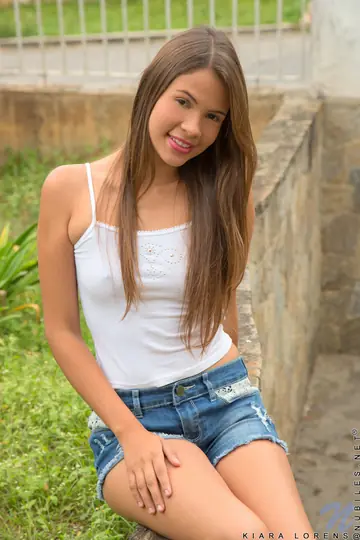 Kiara Lorens – Brunette Latina Bends Over in a Thong and Shorts Outdoors
