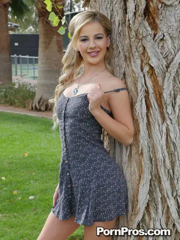Bella Rose – Blonde Babe with Big Tits Flashes Her Pussy in a Skirt Outdoors
