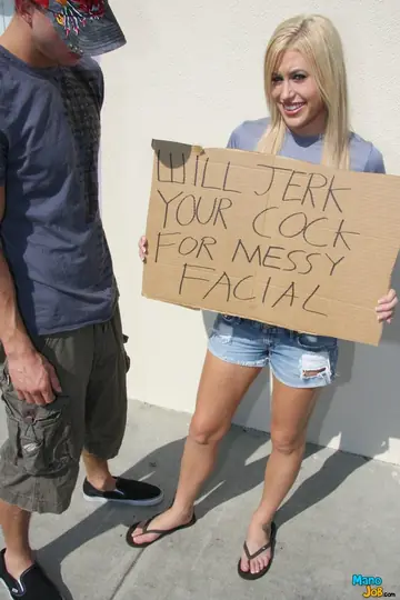 Megan Moore – Petite Blonde Jerks Big Cock to a Facial in Public