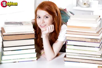 Redhead Flashes White Panties and Spreads Her Shaved Pussy