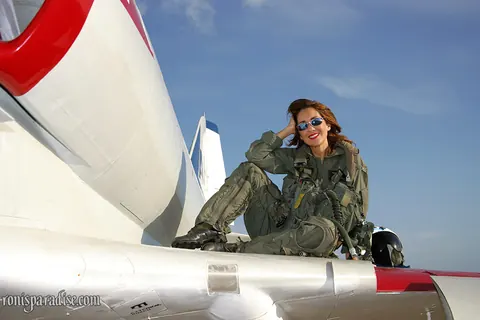 Roni Ford: Thick Asian MILF in a Pilot Uniform Undresses Outdoors – photo 2 of 15