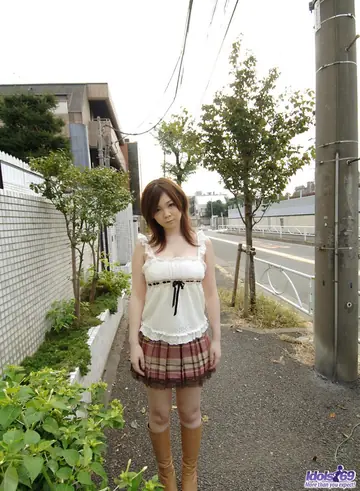 Thick Japanese Brunette Flashes Panties Outdoors Then Strips