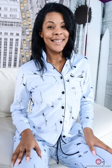 Zoey Reyes – Ebony Brunette Strips Pajamas and Spreads for Anal