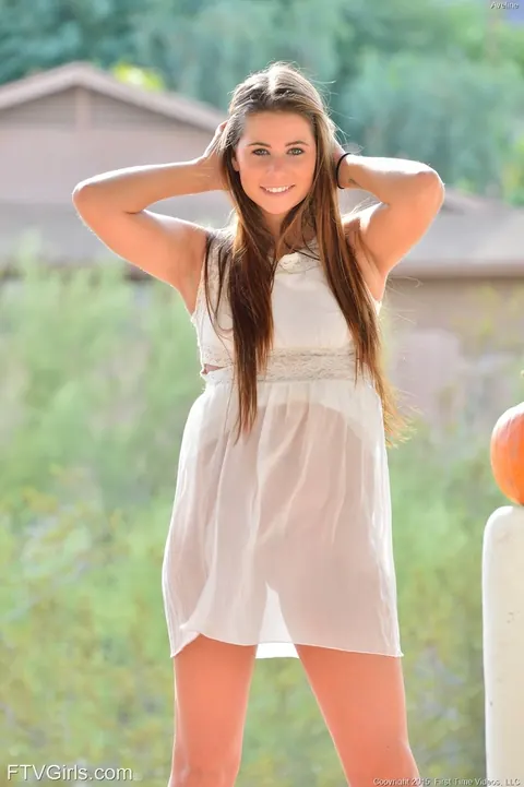 Aveline Kristie: Brunette with Piercings Spreads Her Legs Outdoors in a Short Skirt – photo 5 of 16