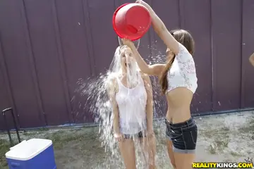 Lucy Tyler – Blonde and Brunette in Shorts Have Lesbian Sex Outdoors