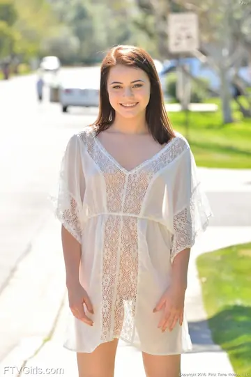 Kylie Quinn – Petite Brunette in Socks Strips Outdoors to Reveal Her Body