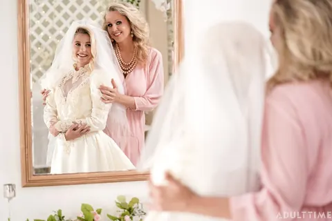 Julia Ann: Slim Blonde MILF Fingers and Licks Bride in Lingerie and Skirt – photo 13 of 15