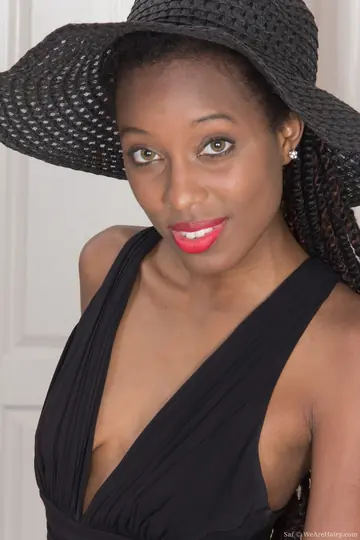 Slim Ebony Woman Shows Her Hairy Pussy Wide