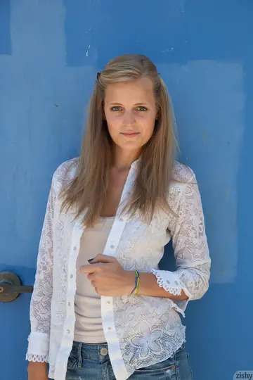 Woman in Denim Spreads Her Legs Outdoors