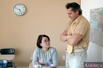 Kaci Starr – Curvy Brunette in Glasses Takes Anal Doggy Style and Swallows His Load