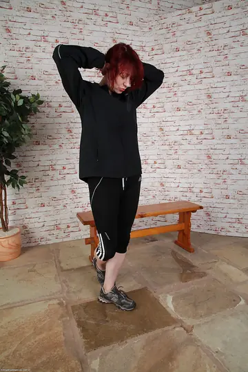 Scarlet Rose – Mature Redhead in Lingerie Strips and Spreads Wide