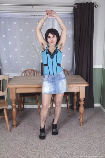 Lilly Scabette – Brunette with Short Hair Strips Nude and Shows Her Hairy Bush