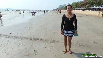 Hairy Thai MILF Rides Bareback on the Beach