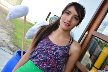 Short-Haired Latina Spreads Her Pussy Outdoors
