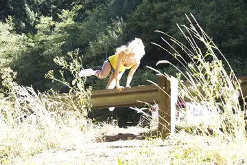 Aiden Ashley – Blonde and Brunette Asian MILFs Strip Bikinis in the Forest