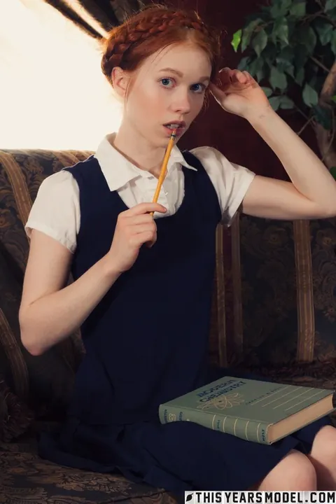 Redhead Strips Off Her Uniform and Keeps White Socks On – photo 1 of 15