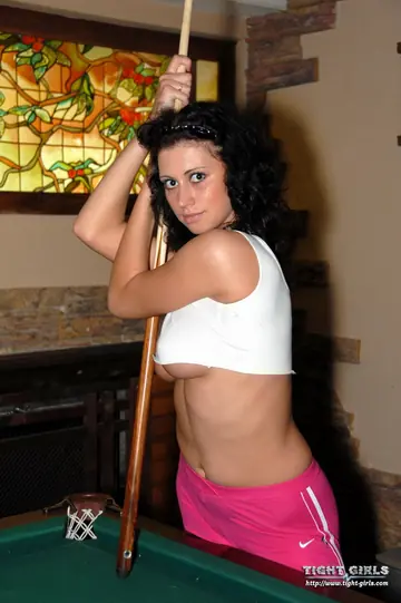 Curly Brunette PAWG Strips Out of Her Yoga Pants on the Pool Table