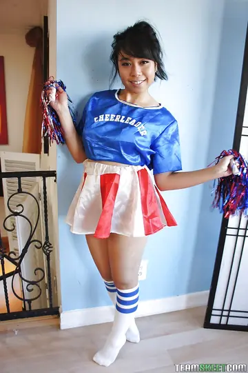 May Lee – Petite Asian Brunette Flashes Lingerie and Spreads in a Skirt