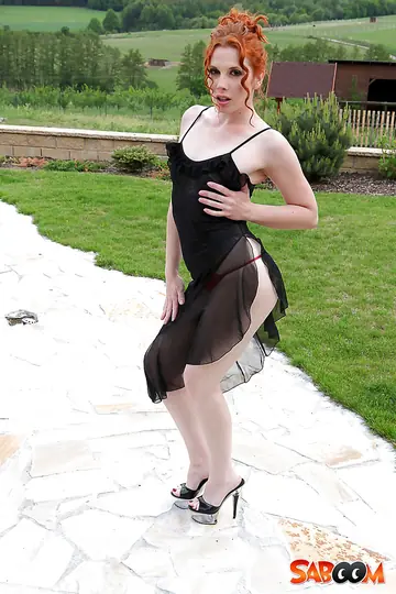 Genny Red – European Redhead Poses Outdoors in Lingerie and Heels