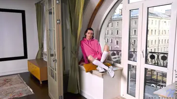 Amy Moloko – Tall European Brunette in Socks Spreads and Fingers Her Pussy