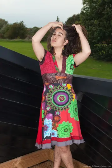 Amateur Curly Brunette Shows Her Hairy Pussy and Saggy Tits Outdoors