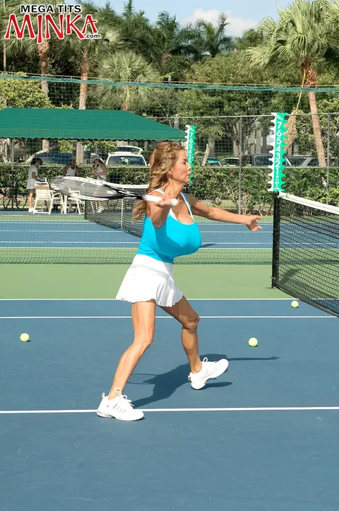 Minka: Tall Asian MILF Teases Her Big Tits in Tennis Skirt Outdoors – photo 5 of 20