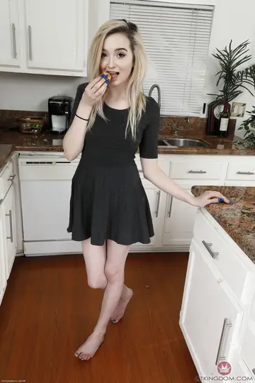 Slim Blonde Shows Her Shaved Pussy and Asshole Up Close