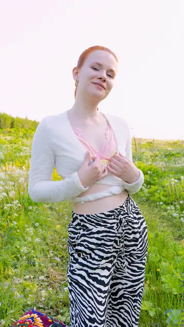 Skinny Redhead Fingers and Toys Her Pussy Outdoors