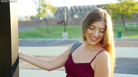 Alyce Anderson: Petite Brunette Lets Her Dress Fall Outdoors – photo 14 of 17