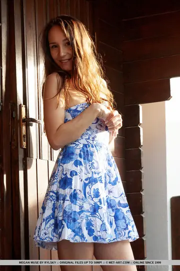 Megan Muse – Slim European Brunette Strips Out of Her Dress Outdoors
